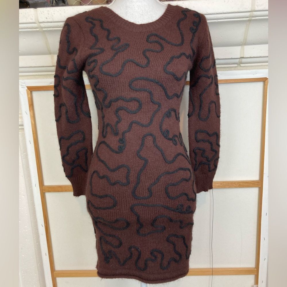 Opening Ceremony 80s Silkouette Re- Edition Brown Knit Dress w/Black Applique